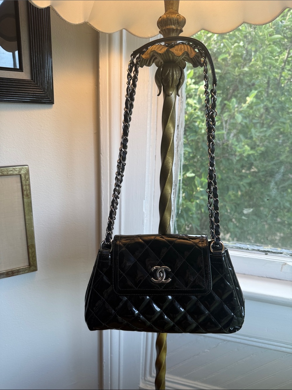 CHANEL Quilted Patent Coco Shine Large Accordion Shoulder Bag with Chain Strap - Picture 10 of 10